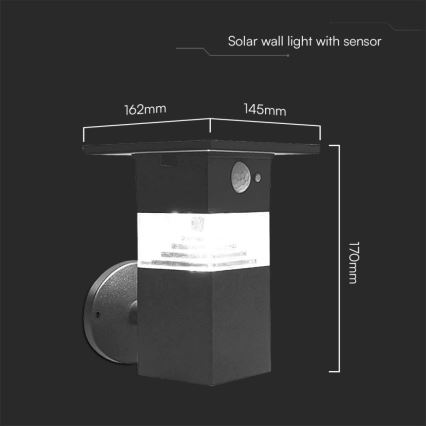 Soldrevet LED væglampe med sensor LED/2,5W/3,7V IP54 3000K