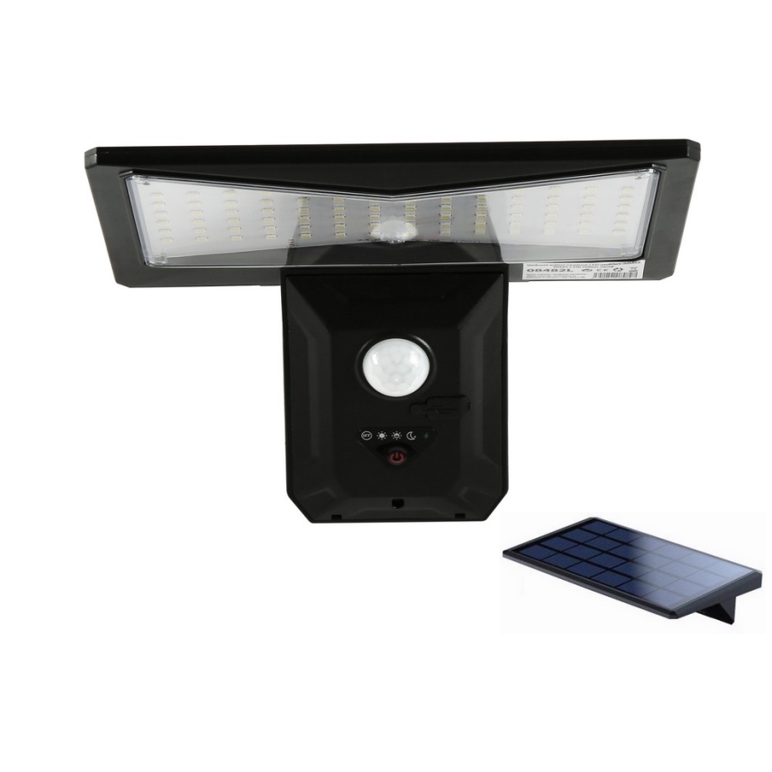 Soldrevet LED væglampe med sensor LED/2,6W/5,5V IP65 1800 mAh sort