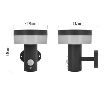 Soldrevet LED væglampe med sensor LED/2W/3,7V 1200 mAh IP44