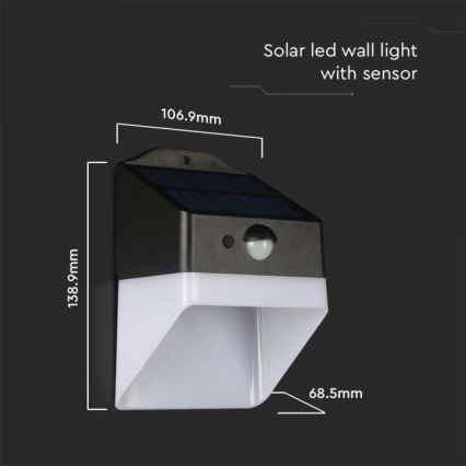 Soldrevet LED væglampe med sensor LED/2W/3,7V 4000K IP65