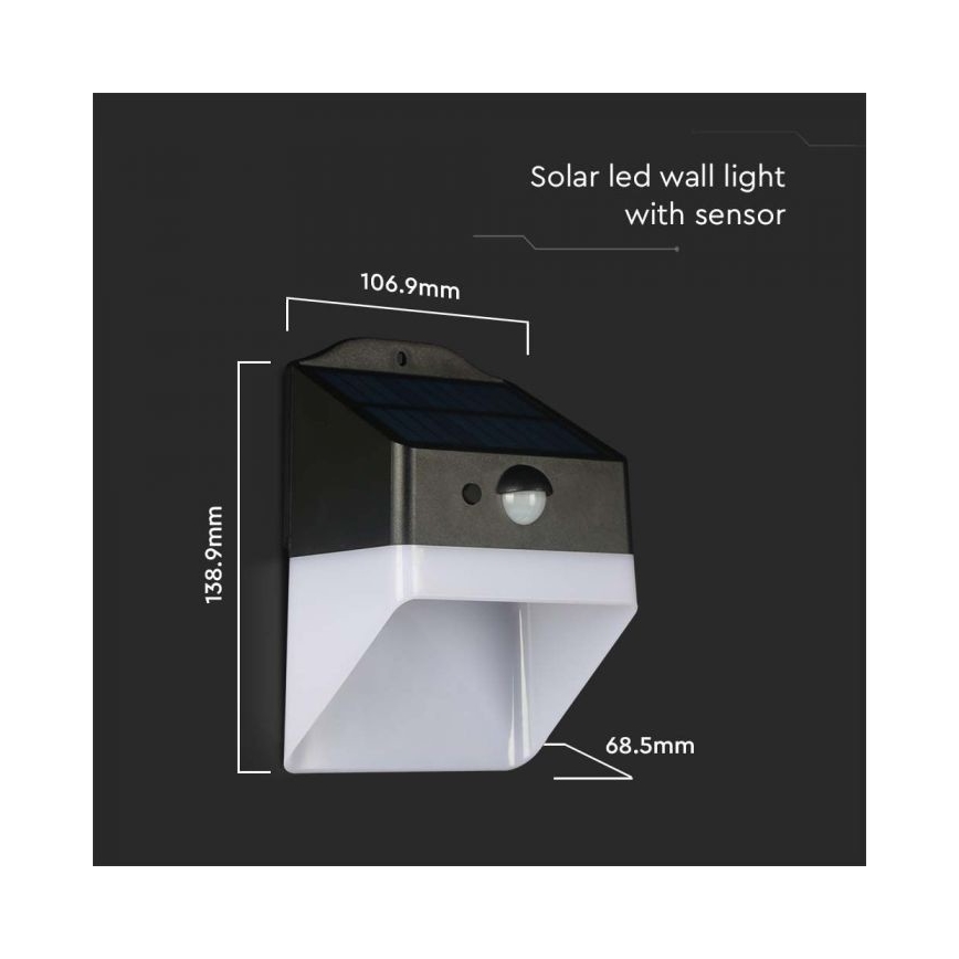 Soldrevet LED væglampe med sensor LED/2W/3,7V 4000K IP65