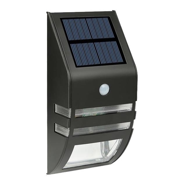 Soldrevet LED væglampe med sensor LED/3,7V 600 mAh IP44 sort