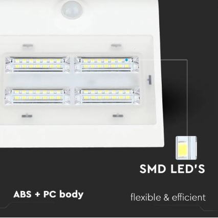 Soldrevet LED væglampe med sensor LED/3W/3,7V 3000/4000K IP65 2000 mAh hvid