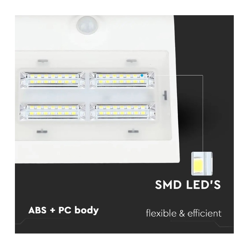Soldrevet LED væglampe med sensor LED/3W/3,7V 3000/4000K IP65 2000 mAh hvid