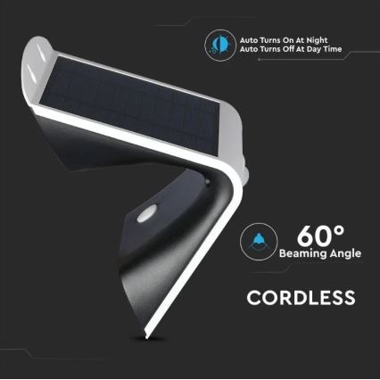 Soldrevet LED væglampe med sensor LED/3W/3,7V 3000/4000K IP65 2000 mAh hvid
