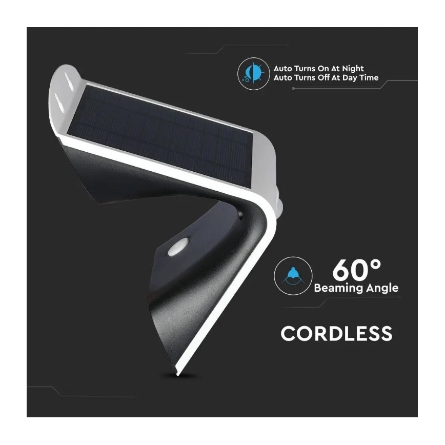 Soldrevet LED væglampe med sensor LED/3W/3,7V 3000/4000K IP65 2000 mAh hvid