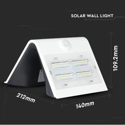 Soldrevet LED væglampe med sensor LED/3W/3,7V 3000/4000K IP65 2000 mAh hvid