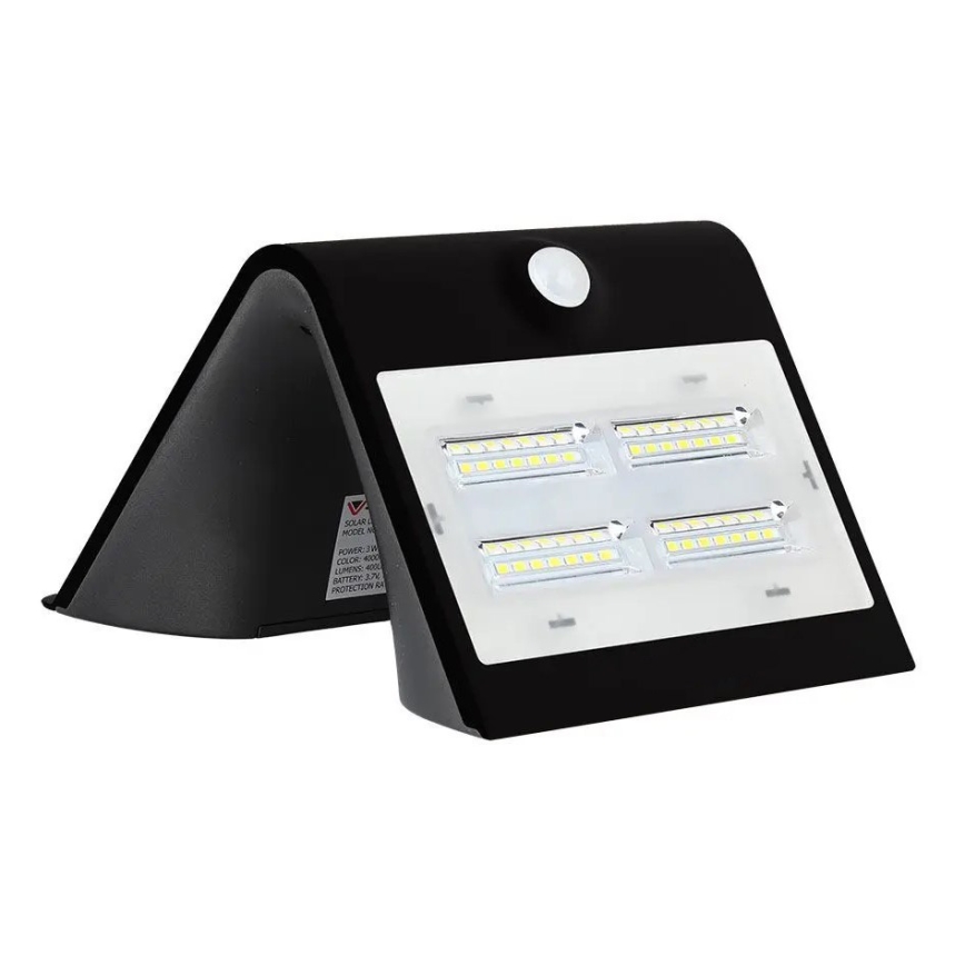 Soldrevet LED væglampe med sensor LED/3W/3,7V 3000/4000K IP65 sort