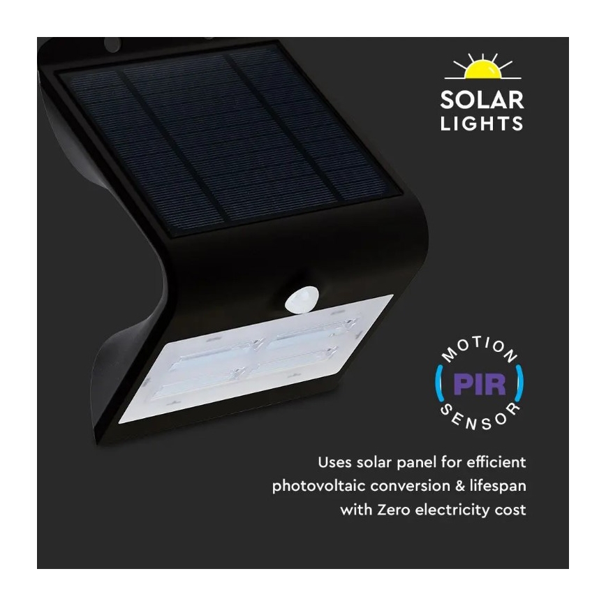 Soldrevet LED væglampe med sensor LED/3W/3,7V 3000/4000K IP65 sort