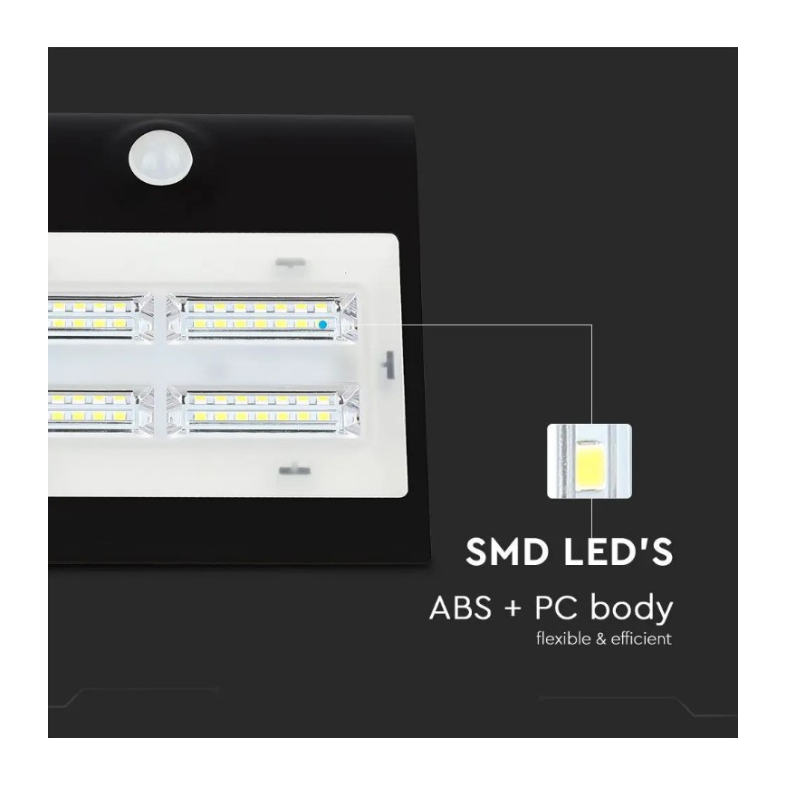 Soldrevet LED væglampe med sensor LED/3W/3,7V 3000/4000K IP65 sort