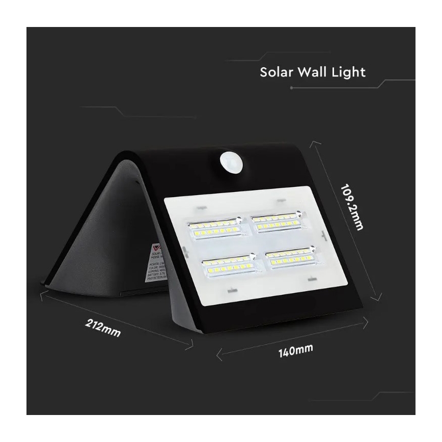 Soldrevet LED væglampe med sensor LED/3W/3,7V 3000/4000K IP65 sort
