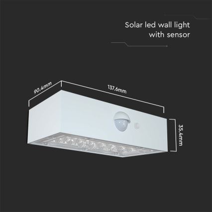 Soldrevet LED væglampe med sensor LED/3W/3,7V 3000K/4000K IP65 hvid