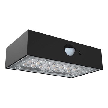 Soldrevet LED væglampe med sensor LED/3W/3,7V 3000K/4000K IP65 sort