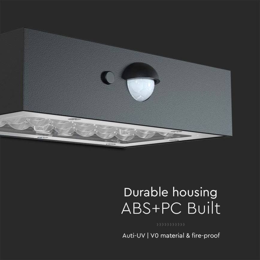 Soldrevet LED væglampe med sensor LED/3W/3,7V 3000K/4000K IP65 sort