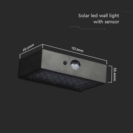 Soldrevet LED væglampe med sensor LED/3W/3,7V 3000K/4000K IP65 sort