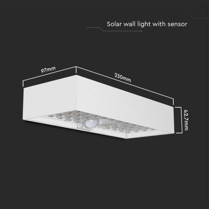 Soldrevet LED væglampe med sensor LED/6W/3,7V IP65 4000K 3000 mAh hvid