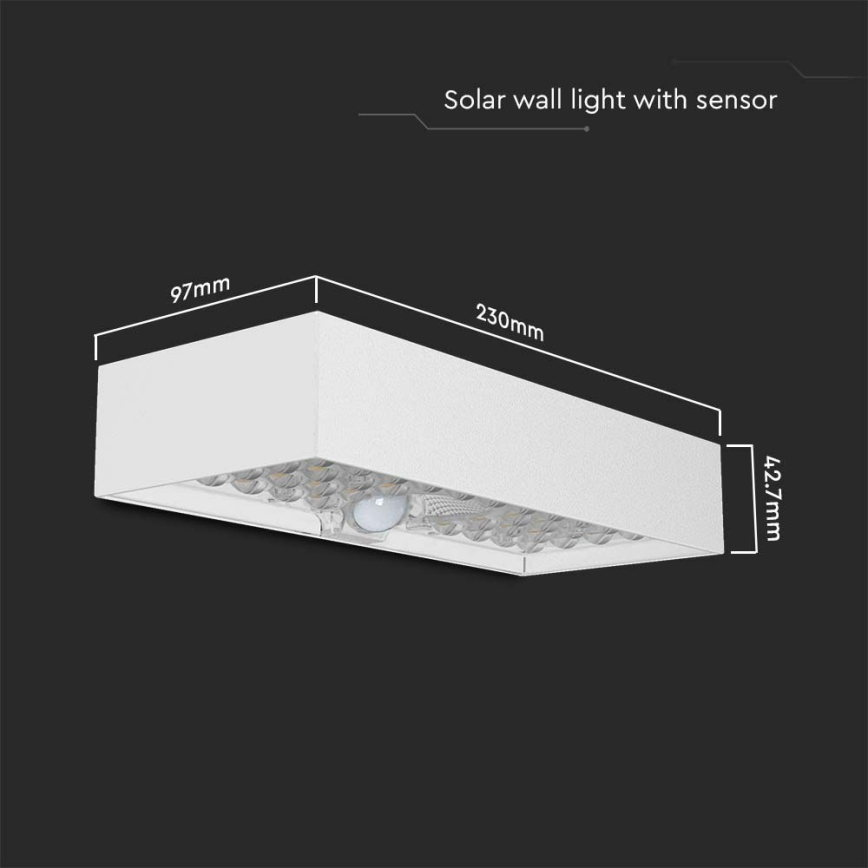 Soldrevet LED væglampe med sensor LED/6W/3,7V IP65 4000K 3000 mAh hvid