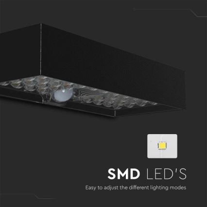 Soldrevet LED væglampe med sensor LED/6W/3,7V IP65 4000K 3000 mAh sort