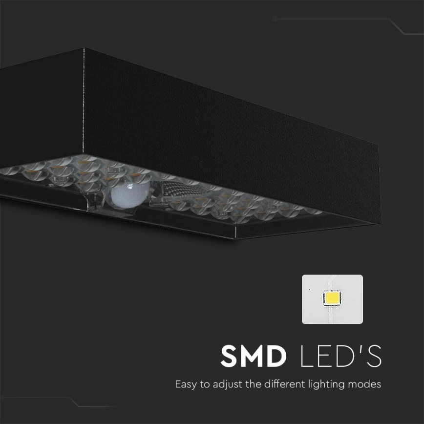 Soldrevet LED væglampe med sensor LED/6W/3,7V IP65 4000K 3000 mAh sort