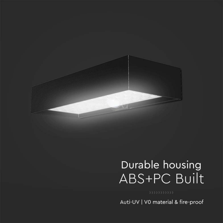 Soldrevet LED væglampe med sensor LED/6W/3,7V IP65 4000K 3000 mAh sort