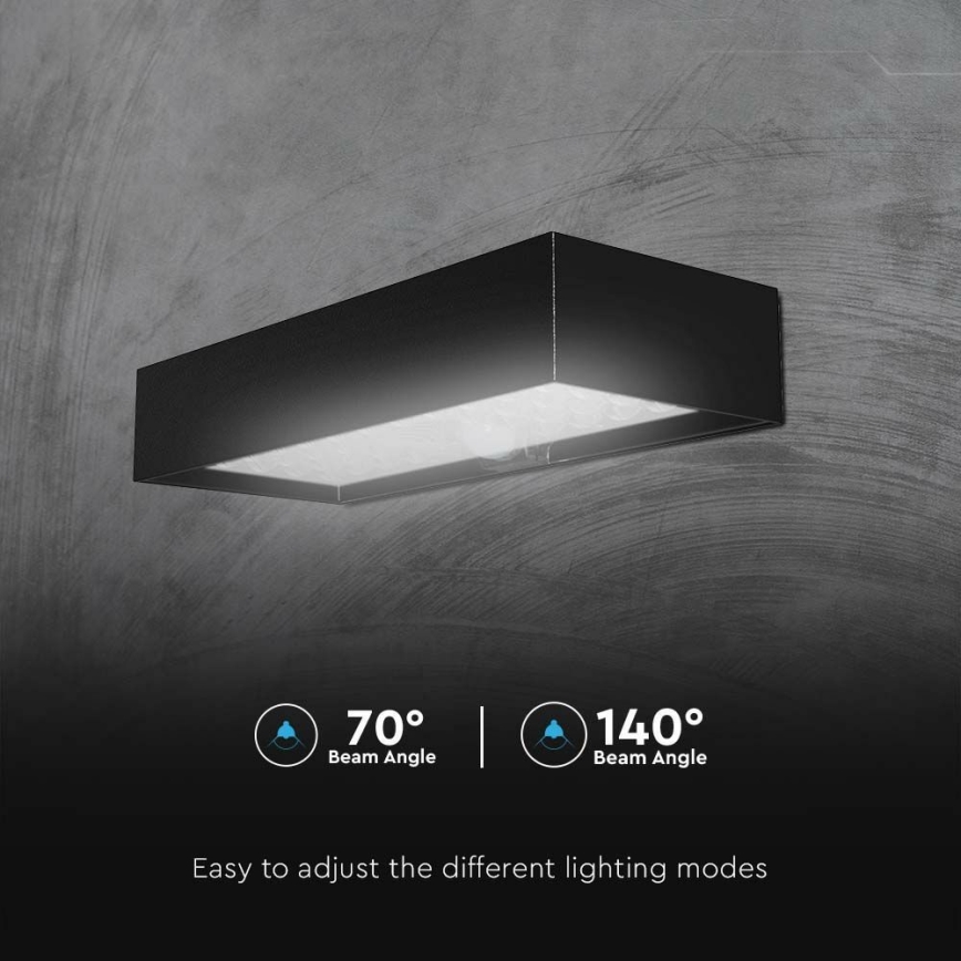 Soldrevet LED væglampe med sensor LED/6W/3,7V IP65 4000K 3000 mAh sort