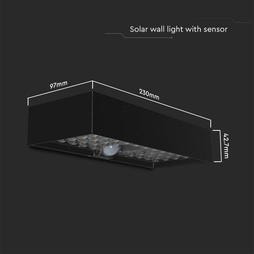 Soldrevet LED væglampe med sensor LED/6W/3,7V IP65 4000K 3000 mAh sort