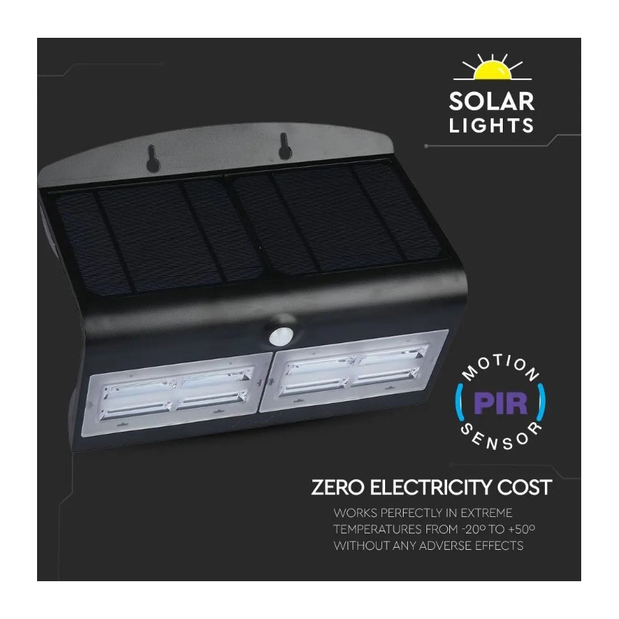 Soldrevet LED væglampe med sensor LED/7W/3,7V 4000K IP65 sort