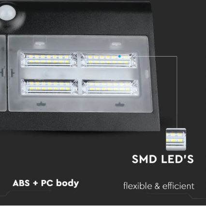 Soldrevet LED væglampe med sensor LED/7W/3,7V 4000K IP65 sort