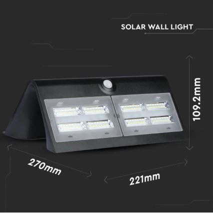 Soldrevet LED væglampe med sensor LED/7W/3,7V 4000K IP65 sort