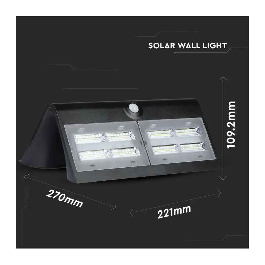 Soldrevet LED væglampe med sensor LED/7W/3,7V 4000K IP65 sort
