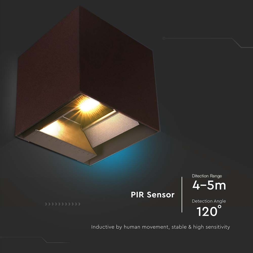 Soldrevet LED væglampe med sensor LED/9W/3,7V 3000/4000/5000K 2600 mAh IP65 brun