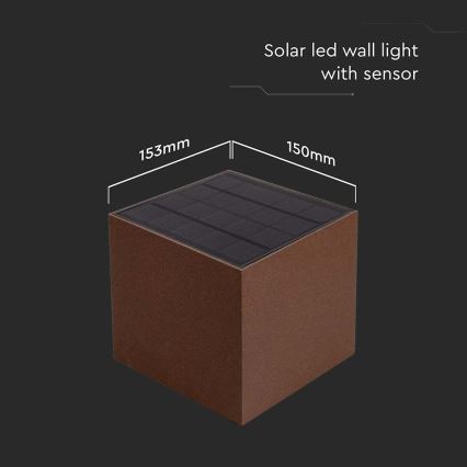 Soldrevet LED væglampe med sensor LED/9W/3,7V 3000/4000/5000K 2600 mAh IP65 brun