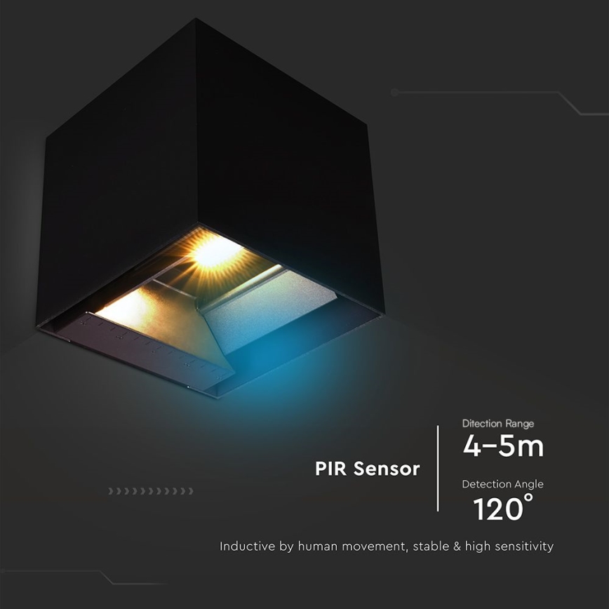 Soldrevet LED væglampe med sensor LED/9W/3,7V 3000/4000/5000K 2600 mAh IP65 sort
