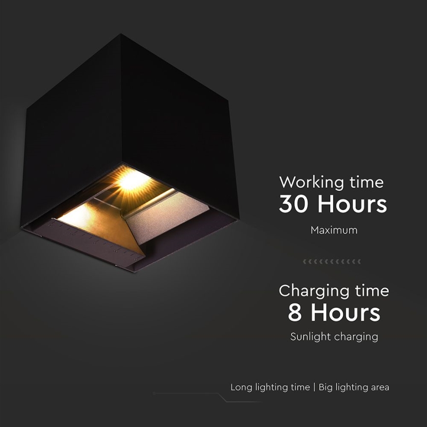 Soldrevet LED væglampe med sensor LED/9W/3,7V 3000/4000/5000K 2600 mAh IP65 sort