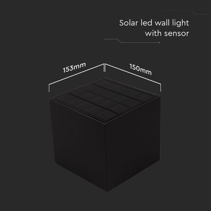 Soldrevet LED væglampe med sensor LED/9W/3,7V 3000/4000/5000K 2600 mAh IP65 sort