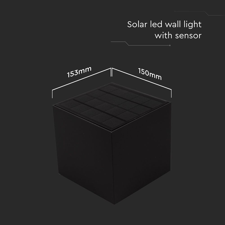 Soldrevet LED væglampe med sensor LED/9W/3,7V 3000/4000/5000K 2600 mAh IP65 sort