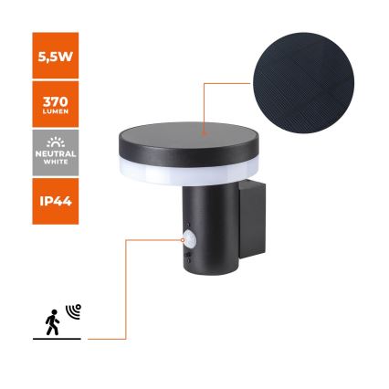 Soldrevet LED væglampe med sensor SOLARIS3 LED/5,5W/3,7V 4000K IP44 2600 mAh