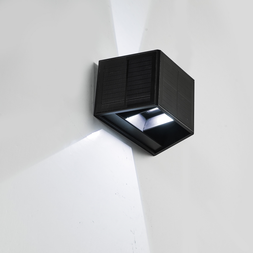 Soldrevet LED væglampe WINGS LED/2W/1300 mAh 3,7V 6000K IP54 sort