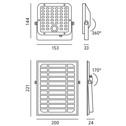 Soldrevet projektør med sensor LED/10W/3,7V 4000K IP65 + fjernbetjening