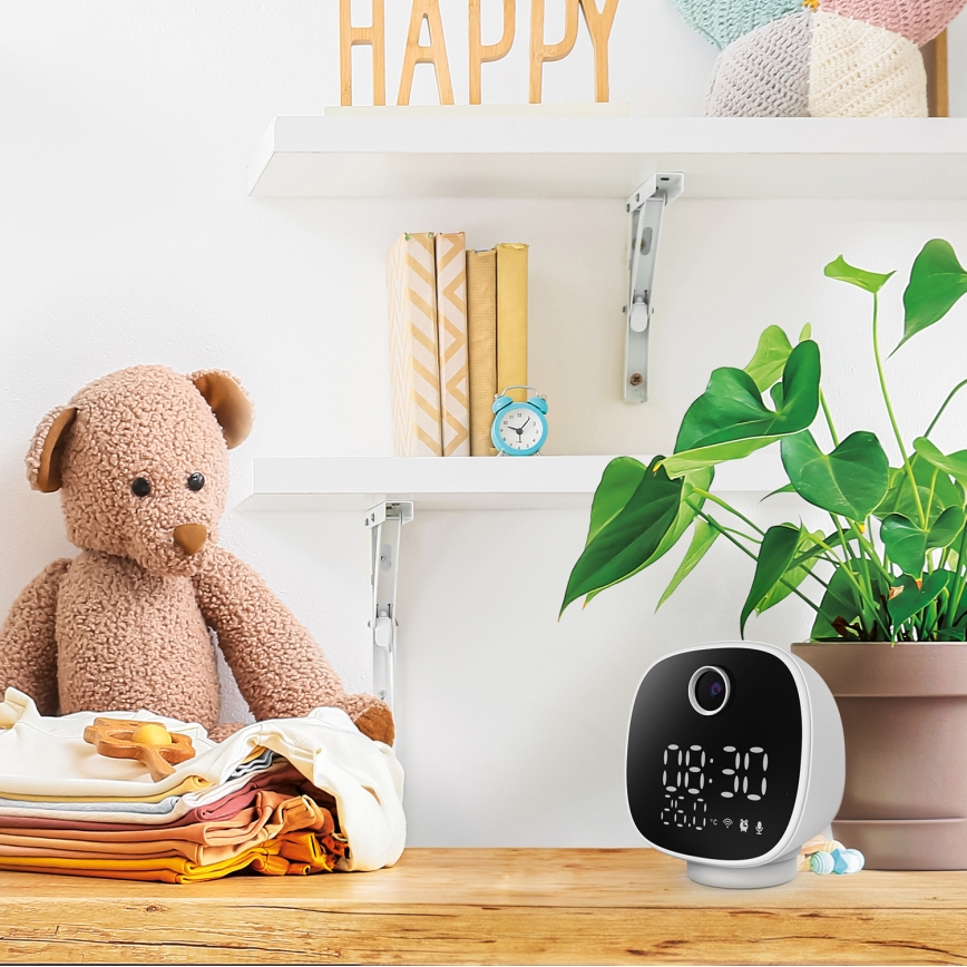 Smart-kamera med vækkeur, termometer og LED-lys 1296p 3Mpx 5V Wi-Fi Tuya IP65