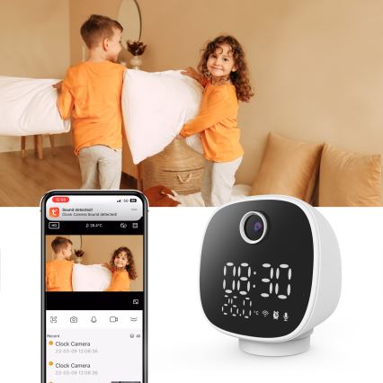 Smart-kamera med vækkeur, termometer og LED-lys 1296p 3Mpx 5V Wi-Fi Tuya IP65