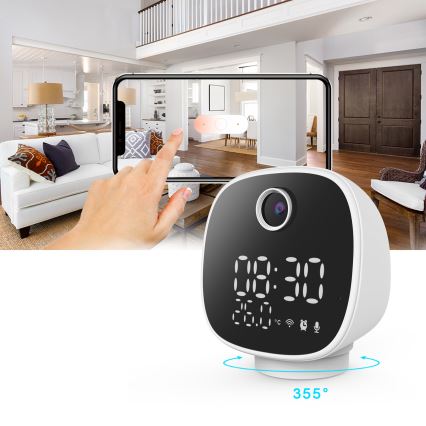 Smart-kamera med vækkeur, termometer og LED-lys 1296p 3Mpx 5V Wi-Fi Tuya IP65
