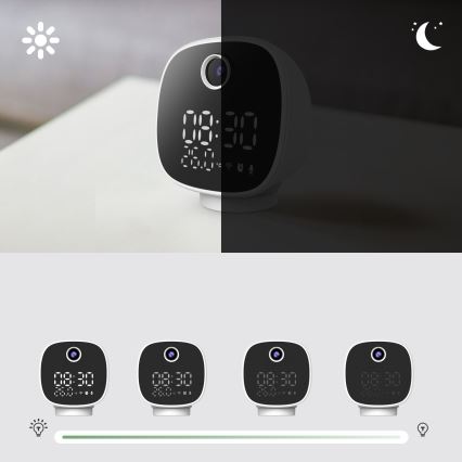 Smart-kamera med vækkeur, termometer og LED-lys 1296p 3Mpx 5V Wi-Fi Tuya IP65
