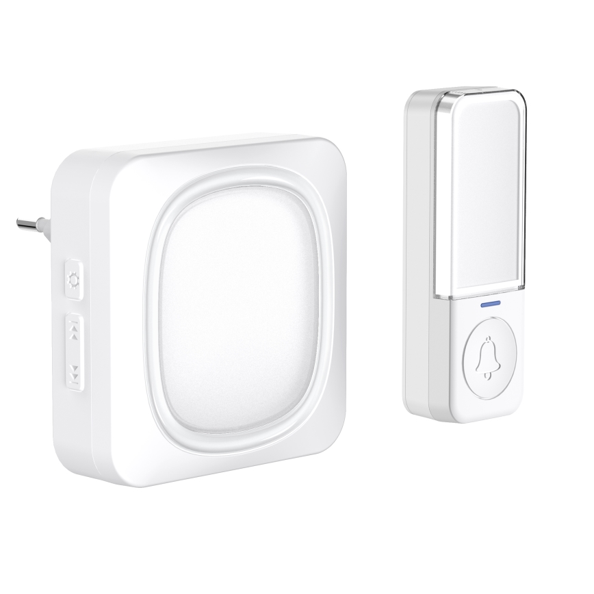 Trådløs dørklokke med LED-lys 230V/1xCR2032 IP56 hvid