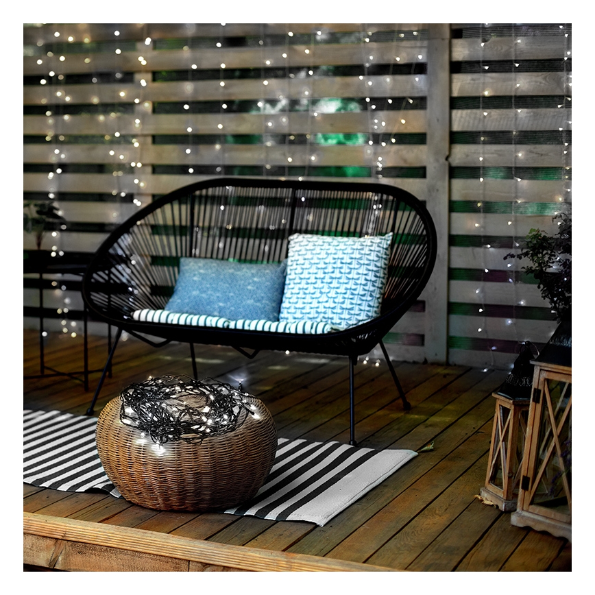 Udendørs LED-lyskæde 100xLED/8 funktioner 13m IP44 kold hvid