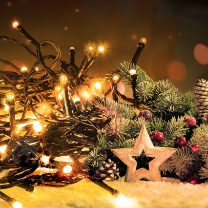 LED udendørs lyskæde, 50 LED / 8 funktioner, 8 m, IP44, varm hvid