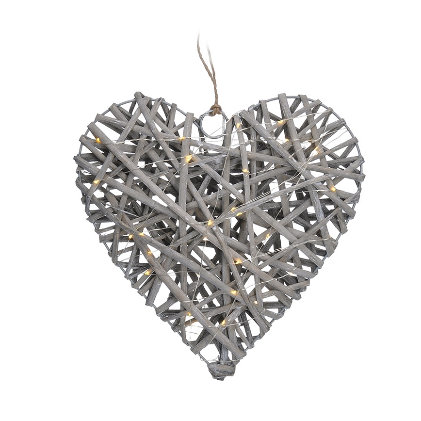 LED julehjerte LED/2xAA rattan