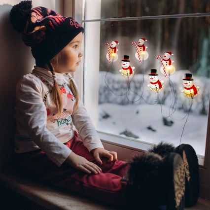 LED-lyskæde med sugekopper, 6x LED, drevet af 2x AA, 1,2 m, varm hvid – snemand