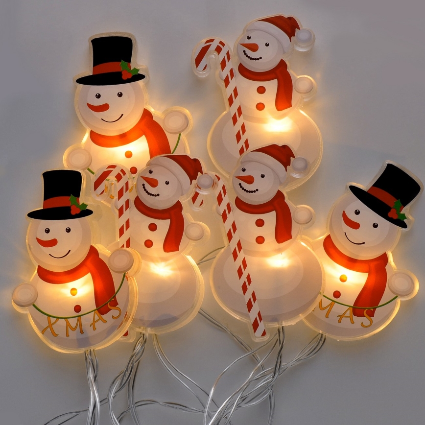 LED-lyskæde med sugekopper, 6x LED, drevet af 2x AA, 1,2 m, varm hvid – snemand