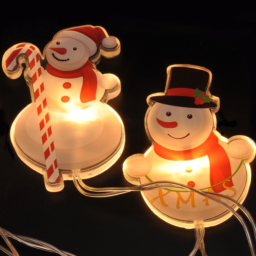 LED-lyskæde med sugekopper, 6x LED, drevet af 2x AA, 1,2 m, varm hvid – snemand